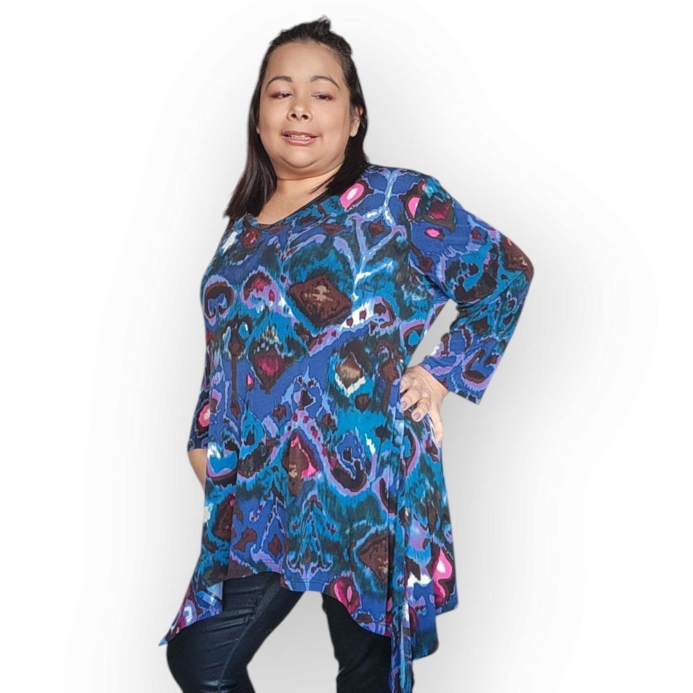 Pretty Woman Plus Size Blue Purple Asymmetric Hem Pullover Tunic Top XL